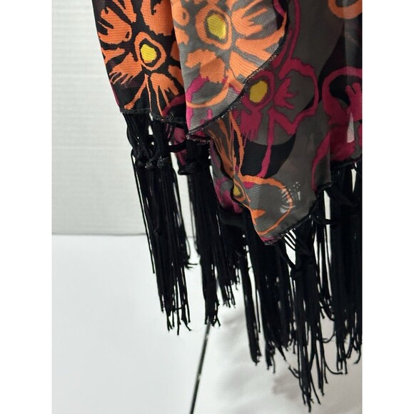 LuLaRoe Monroe Sheer Kimono Cardigan Top Open Front Floral Fringe Size L - Picture 6 of 9